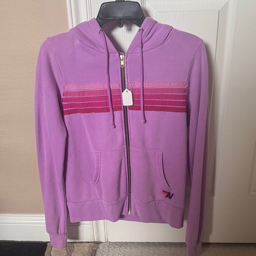 NWT Aviator Nation 5-Stripe Purple Pink Hoodie Size Extra Small